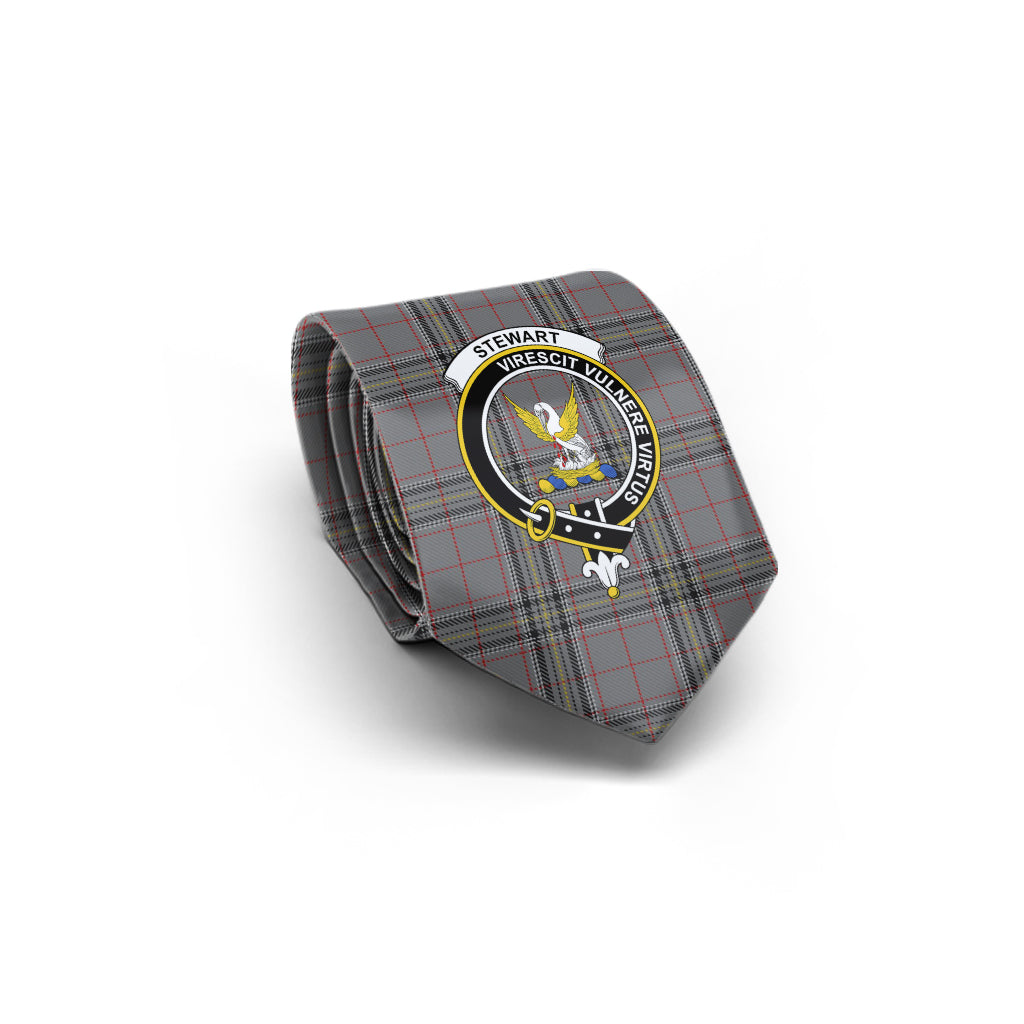 Stewart Grey Tartan Classic Necktie with Family Crest - Tartan Vibes Clothing