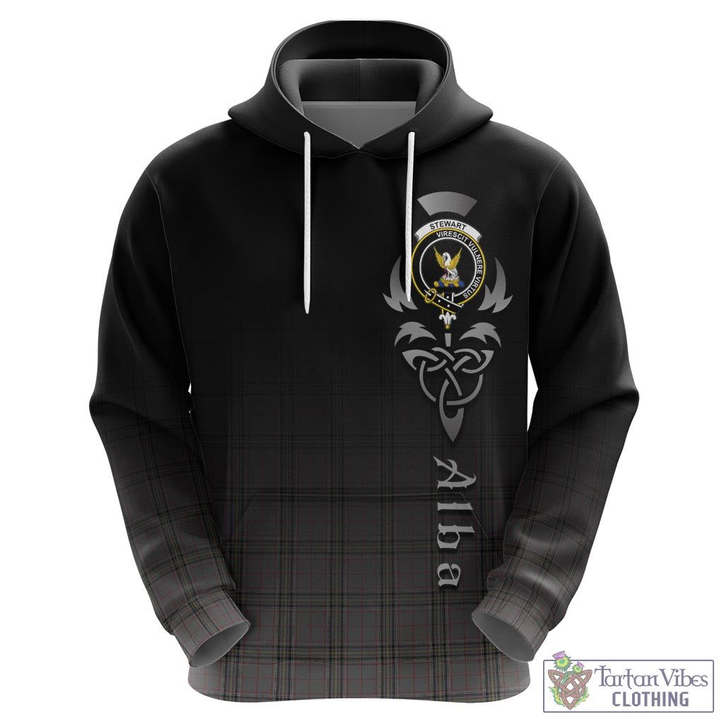 Tartan Vibes Clothing Stewart Grey Tartan Hoodie Featuring Alba Gu Brath Family Crest Celtic Inspired