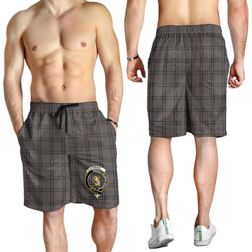 Stewart Grey Tartan Mens Shorts with Family Crest