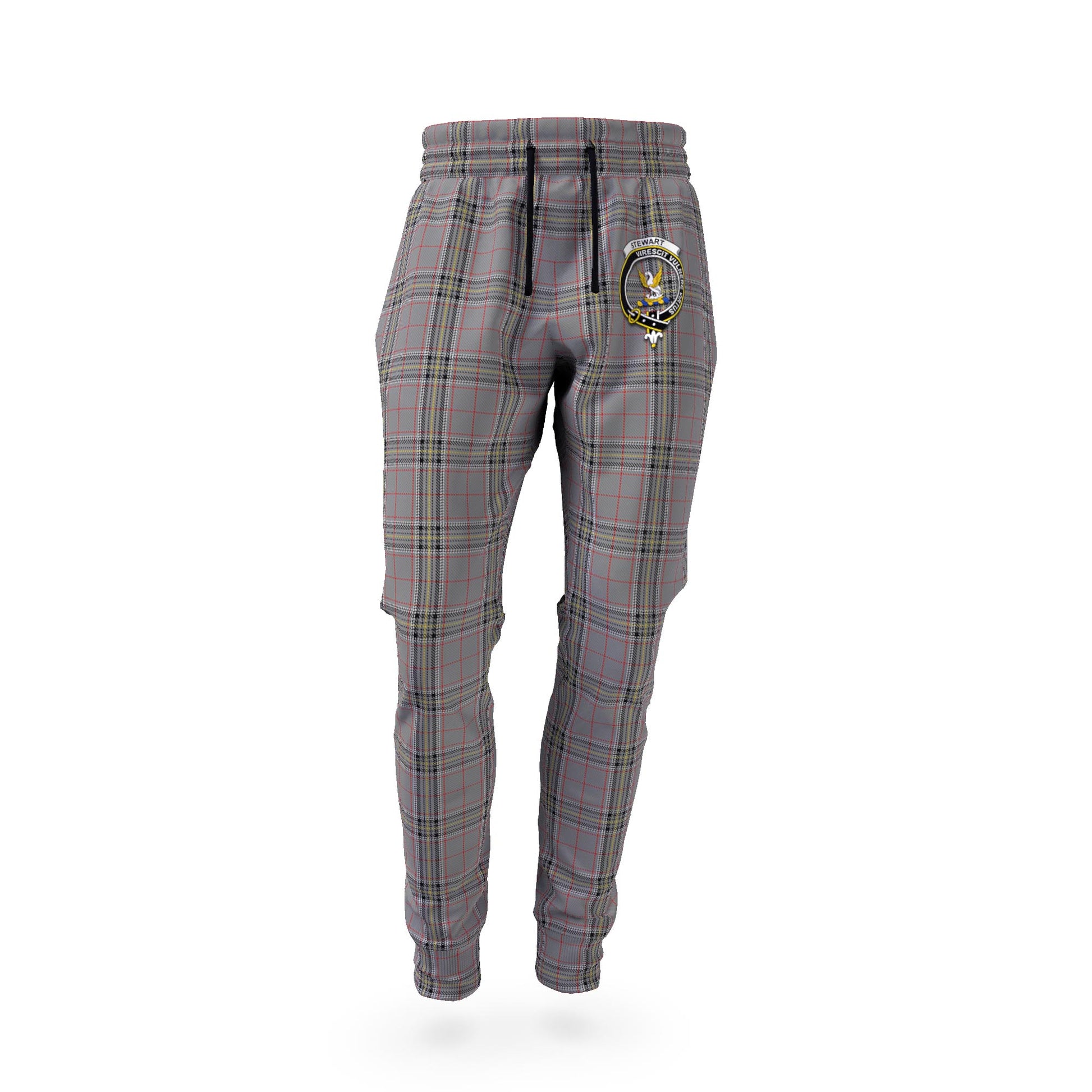 Stewart Grey Tartan Joggers Pants with Family Crest - Tartan Vibes Clothing