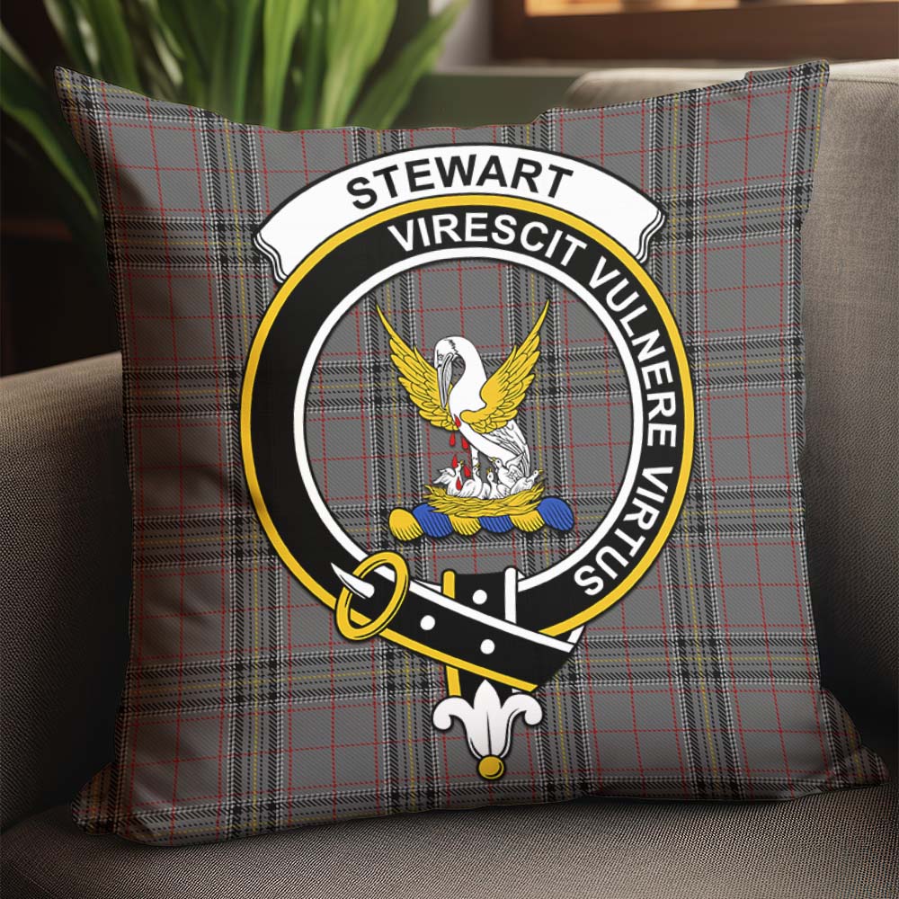 Stewart Grey Tartan Pillow Cover with Family Crest - Tartanvibesclothing