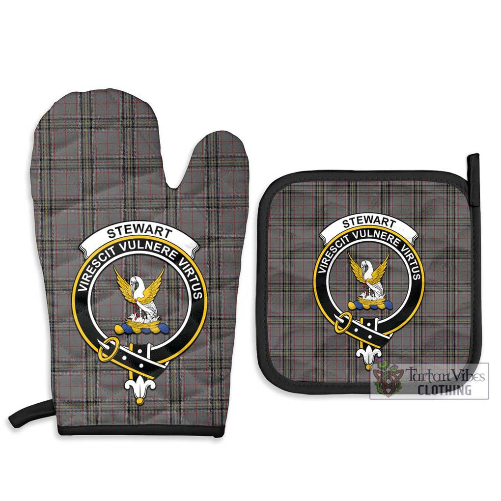 Stewart Grey Tartan Combo Oven Mitt & Pot-Holder with Family Crest Combo 1 Oven Mitt & 2 Pot-Holder Black - Tartan Vibes Clothing