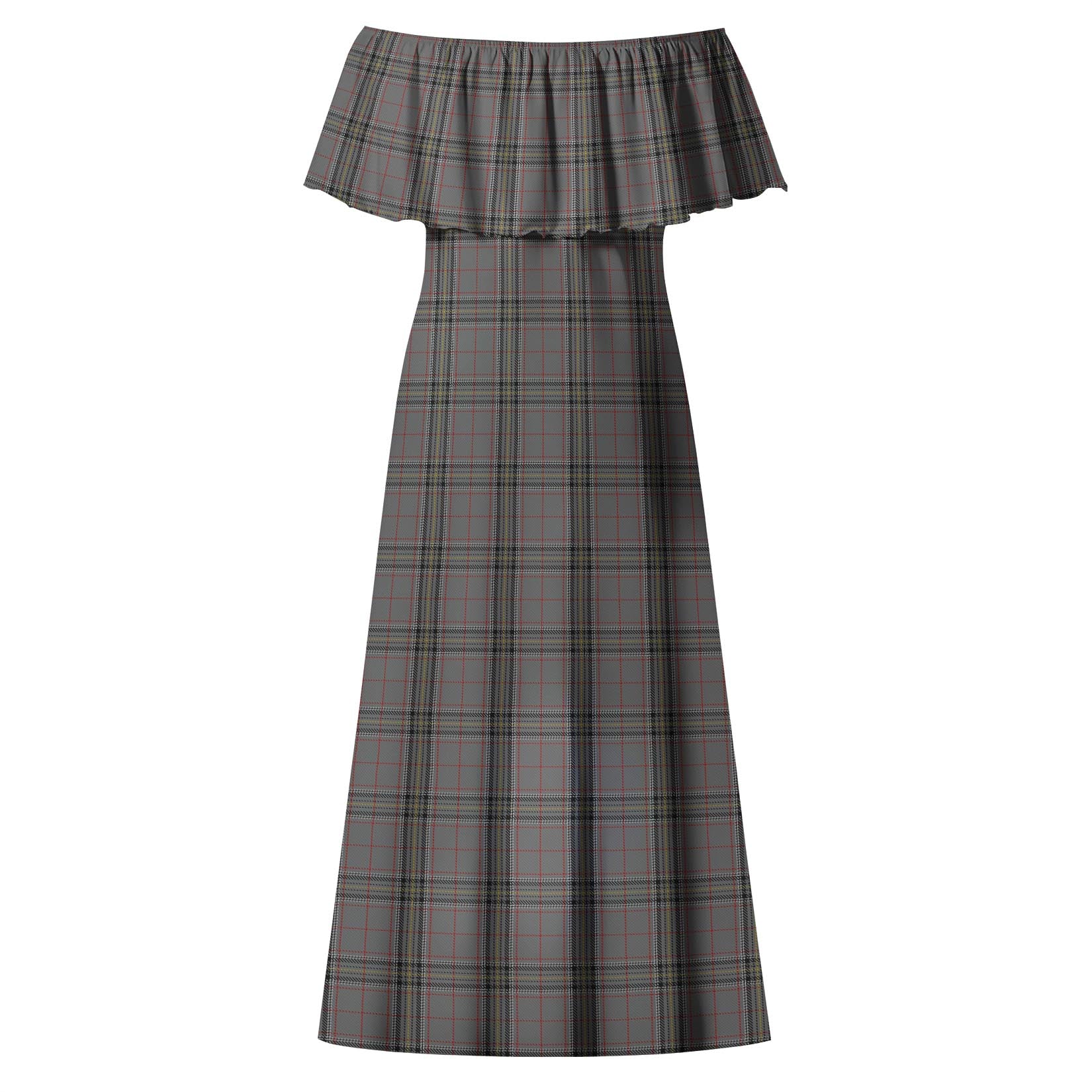 Stewart Grey Tartan Off Shoulder Long Dress - Tartanvibesclothing