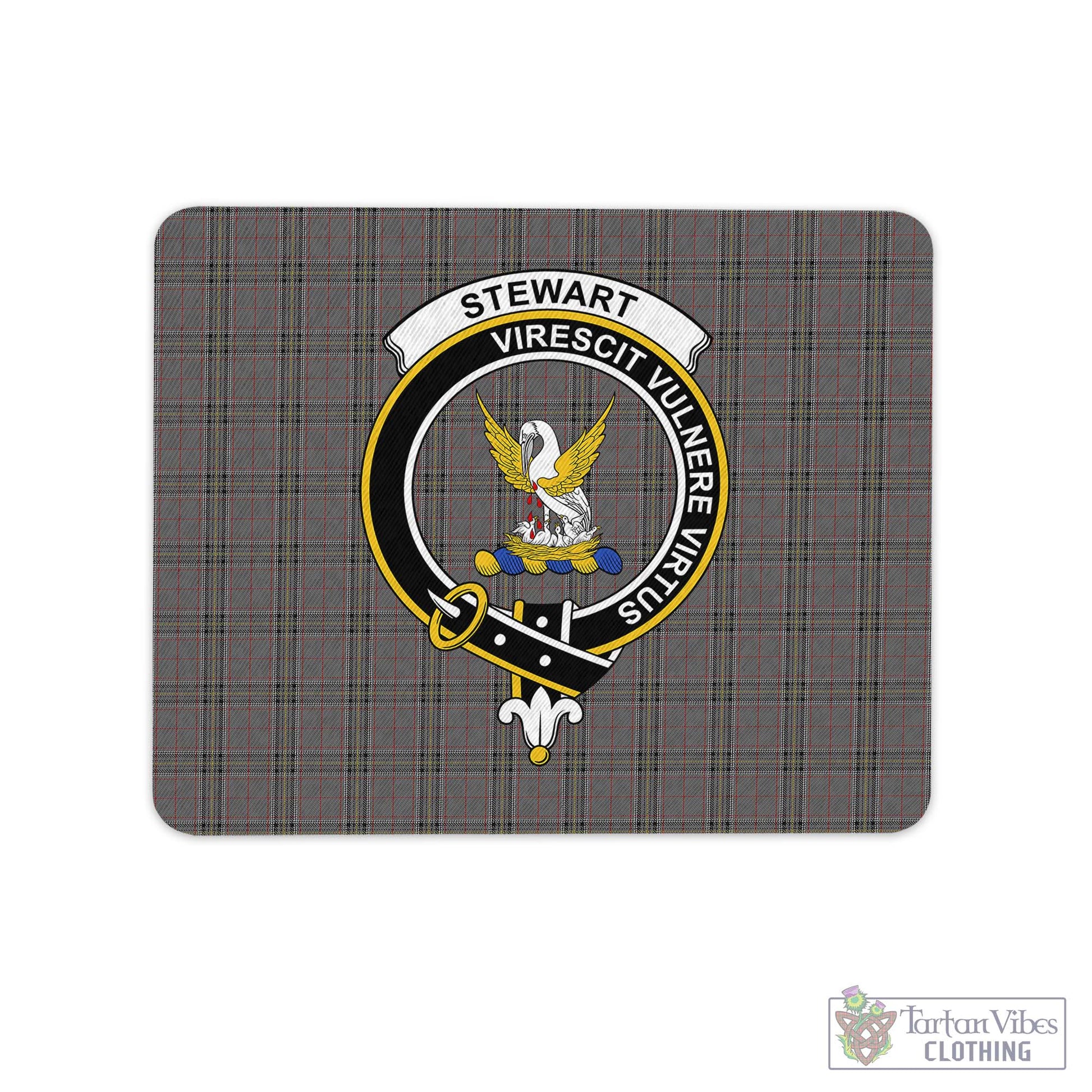 Tartan Vibes Clothing Stewart Grey Tartan Mouse Pad with Family Crest