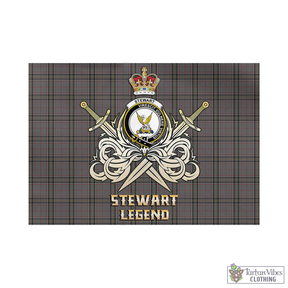 Tartan Vibes Clothing Stewart Grey Tartan Flag with Clan Crest and the Golden Sword of Courageous Legacy