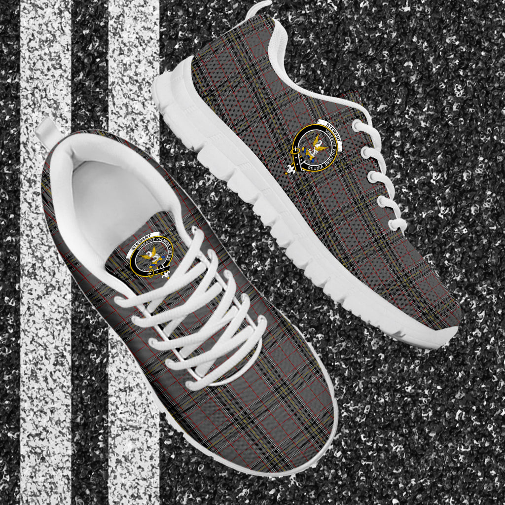 Stewart Grey Tartan Sneakers with Family Crest - Tartan Vibes Clothing