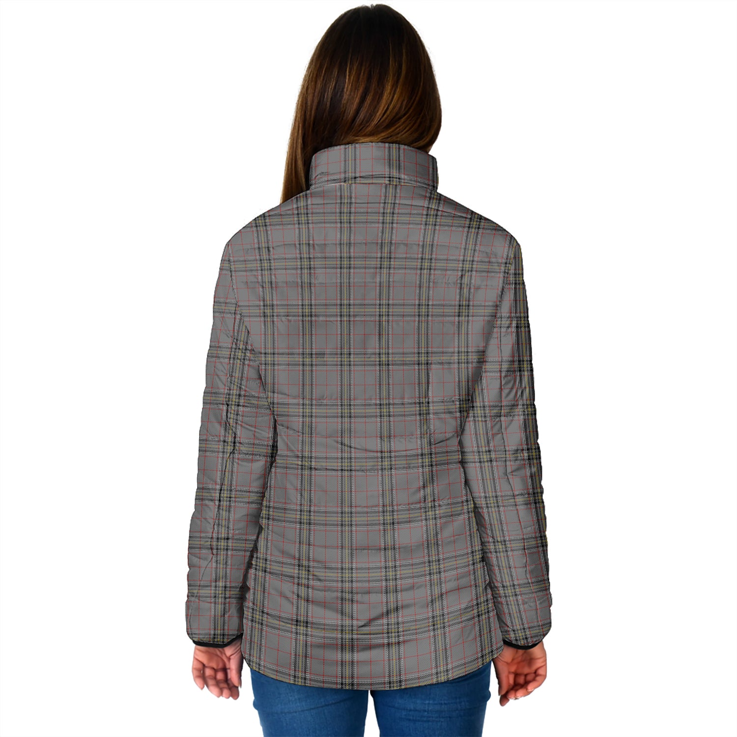 Stewart Grey Tartan Padded Jacket with Family Crest - Tartan Vibes Clothing