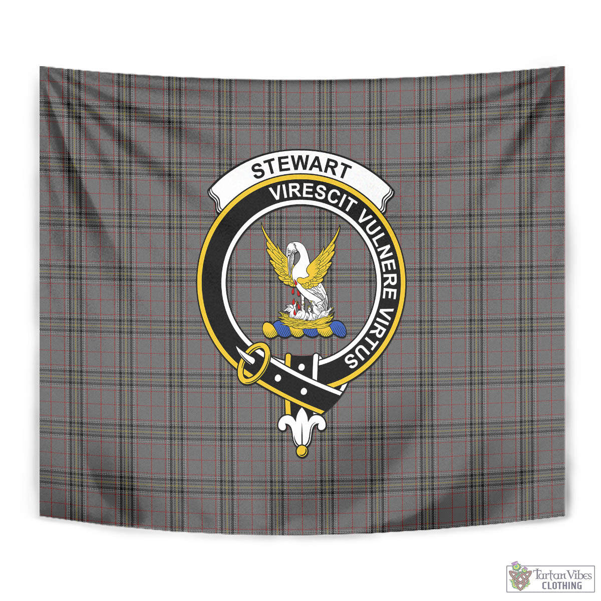 Tartan Vibes Clothing Stewart Grey Tartan Tapestry Wall Hanging and Home Decor for Room with Family Crest