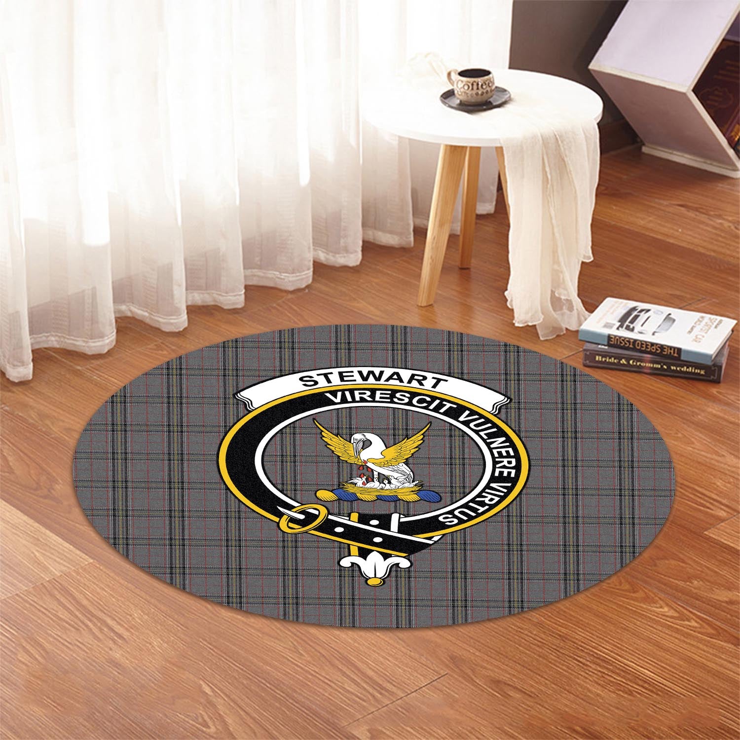 stewart-grey-tartan-round-rug-with-family-crest