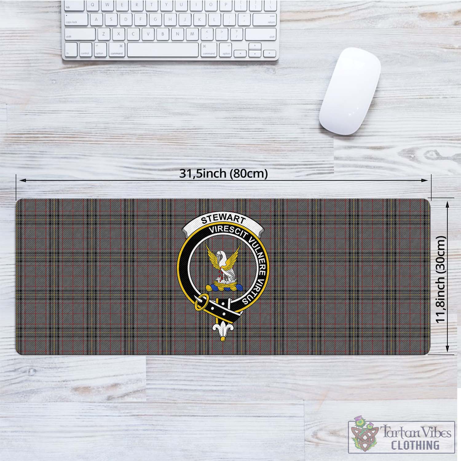 Tartan Vibes Clothing Stewart Grey Tartan Mouse Pad with Family Crest