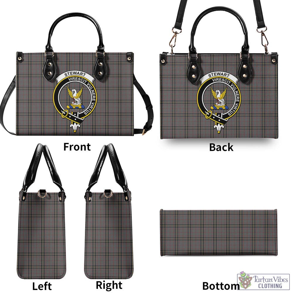 Tartan Vibes Clothing Stewart Grey Tartan Luxury Leather Handbags with Family Crest