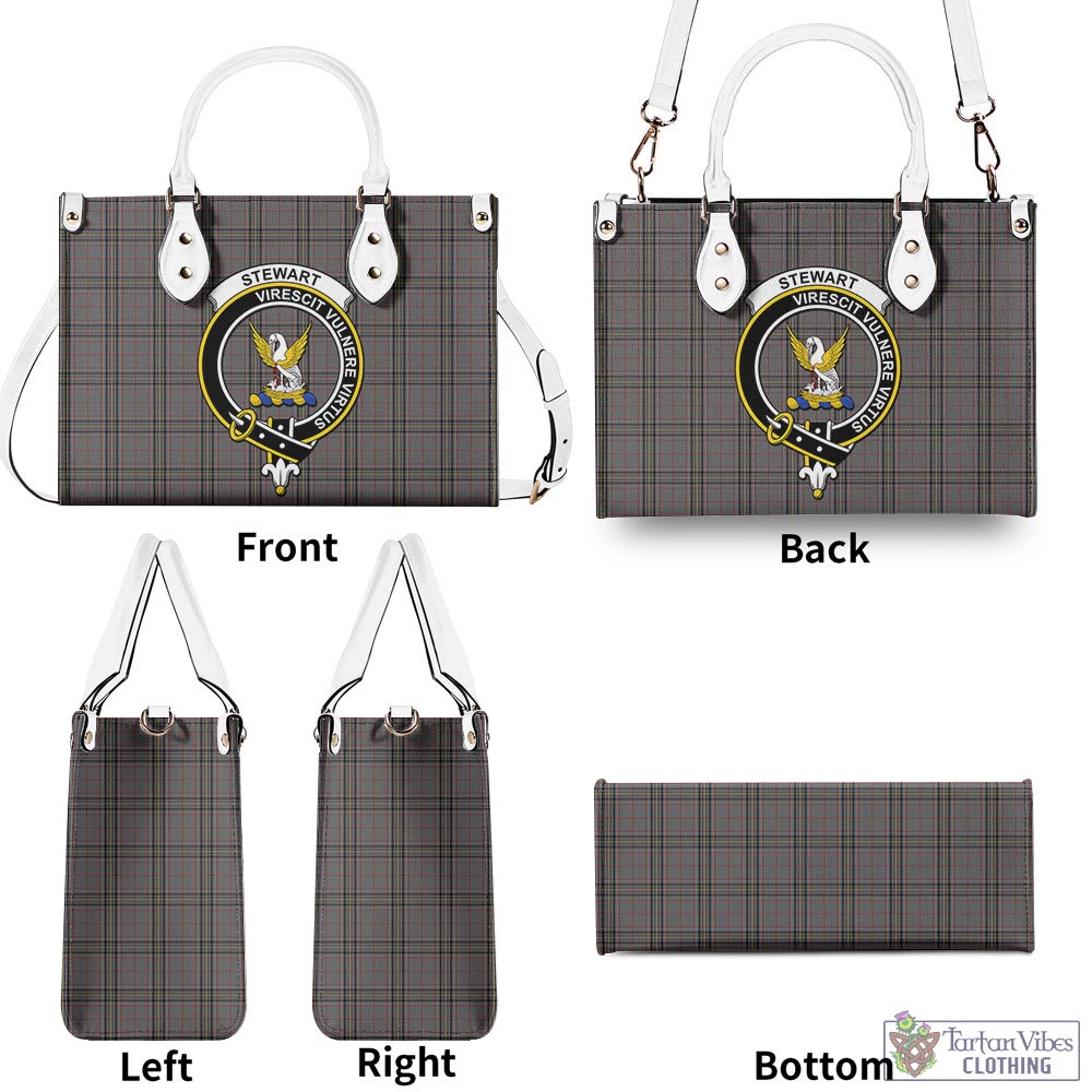 Tartan Vibes Clothing Stewart Grey Tartan Luxury Leather Handbags with Family Crest