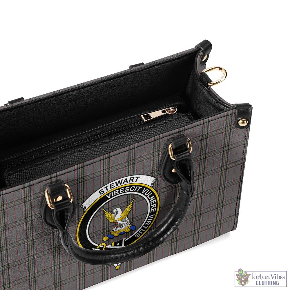 Tartan Vibes Clothing Stewart Grey Tartan Luxury Leather Handbags with Family Crest