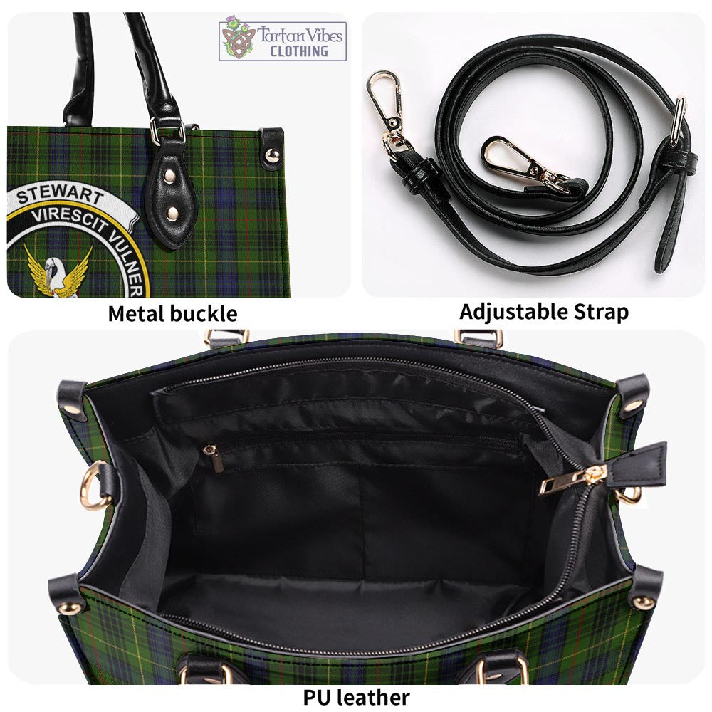 Tartan Vibes Clothing Stewart Hunting Tartan Luxury Leather Handbags with Family Crest