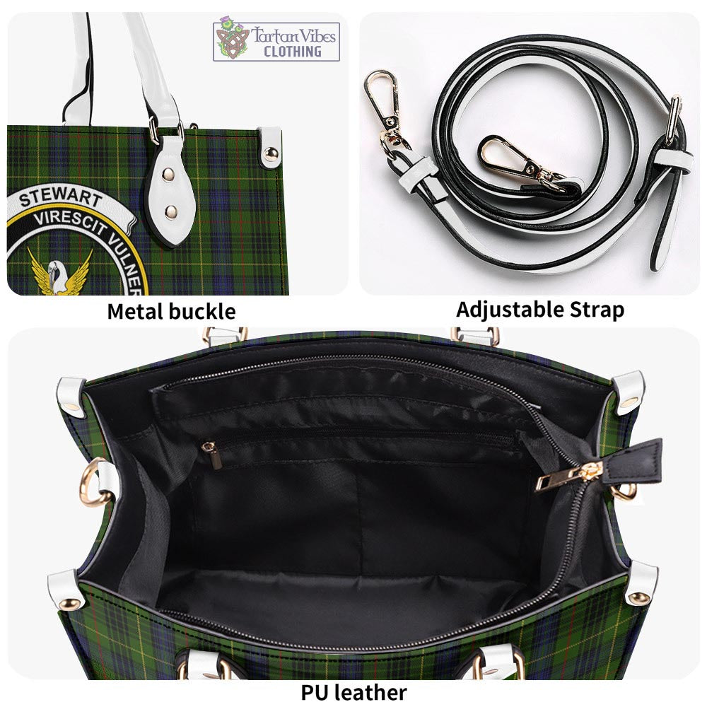 Tartan Vibes Clothing Stewart Hunting Tartan Luxury Leather Handbags with Family Crest