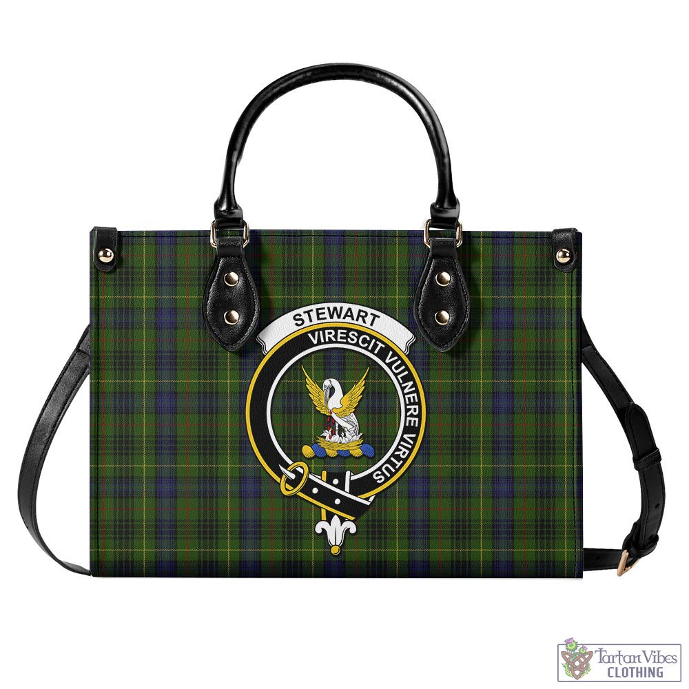 Tartan Vibes Clothing Stewart Hunting Tartan Luxury Leather Handbags with Family Crest