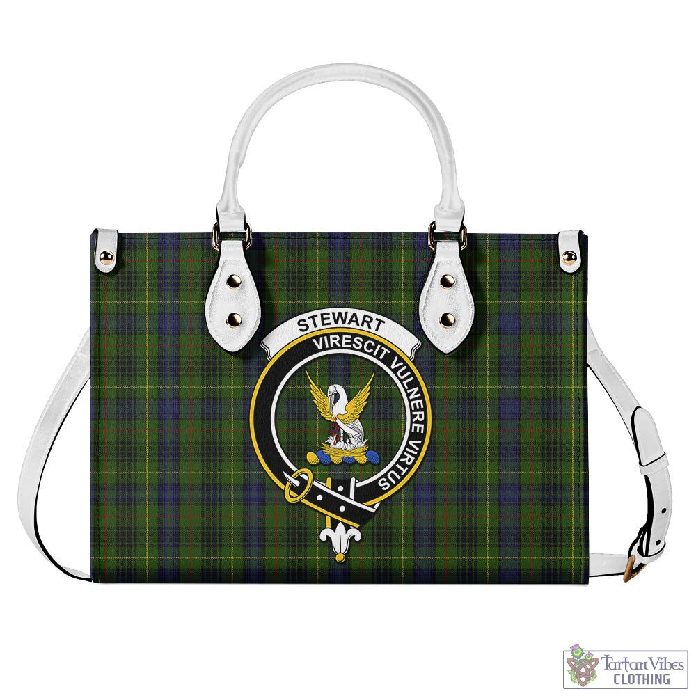 Tartan Vibes Clothing Stewart Hunting Tartan Luxury Leather Handbags with Family Crest