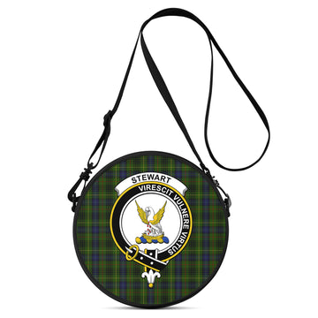 Stewart Hunting Tartan Round Satchel Bags with Family Crest