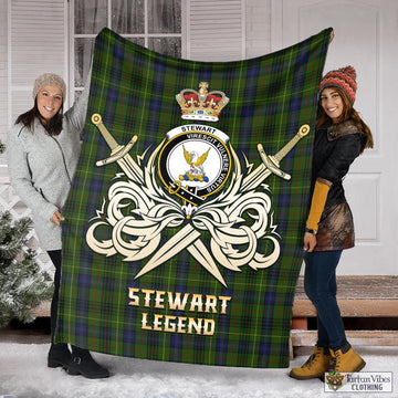 Stewart Hunting Tartan Blanket with Clan Crest and the Golden Sword of Courageous Legacy