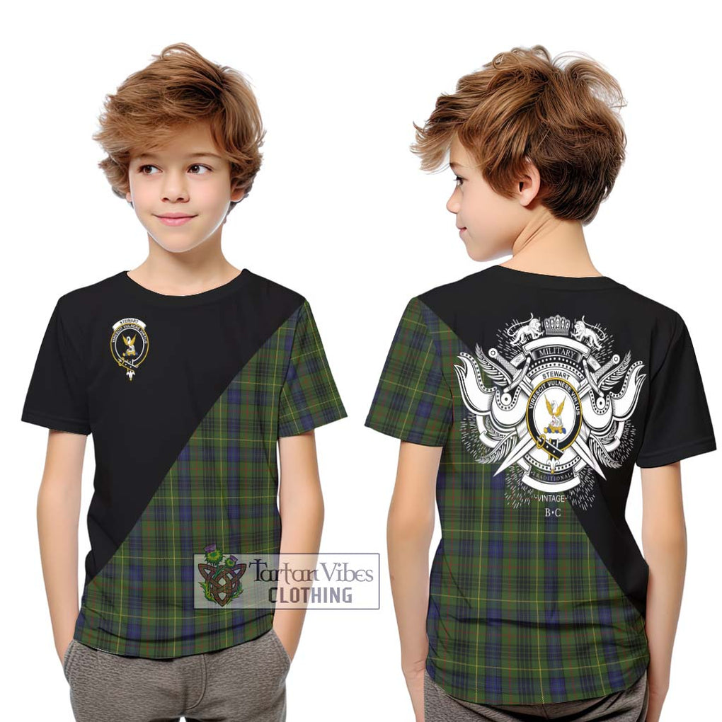 Stewart Hunting Tartan Kid T-Shirt with Family Crest and Military Logo Style Youth XL Size14 - Tartanvibesclothing Shop