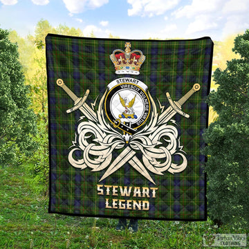 Stewart Hunting Tartan Quilt with Clan Crest and the Golden Sword of Courageous Legacy