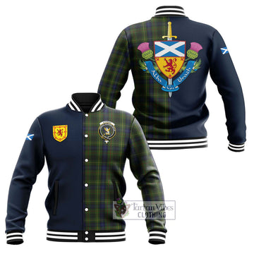 Stewart Hunting Tartan Baseball Jacket Alba with Scottish Lion Royal Arm Half Style