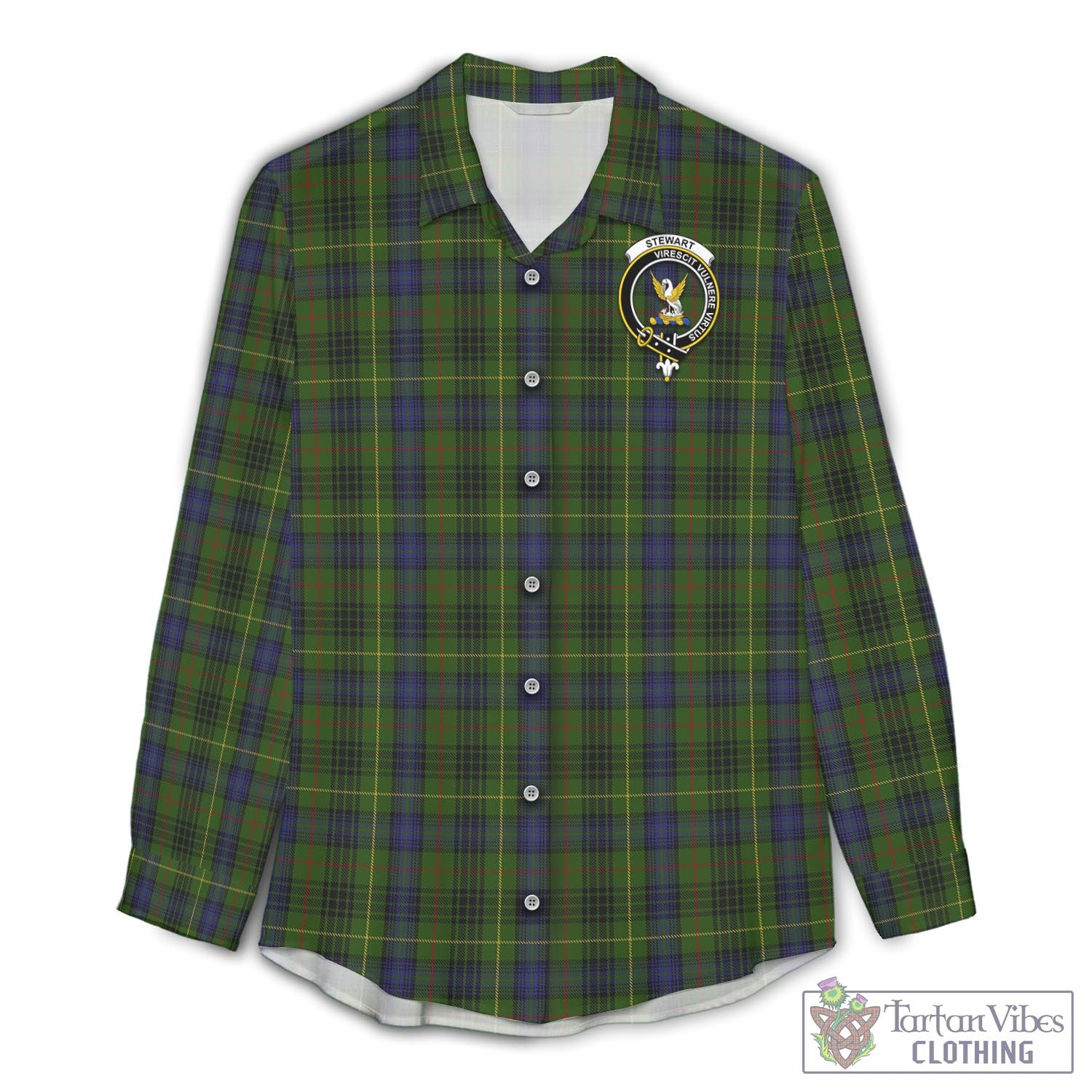 Tartan Vibes Clothing Stewart Hunting Tartan Womens Casual Shirt with Family Crest