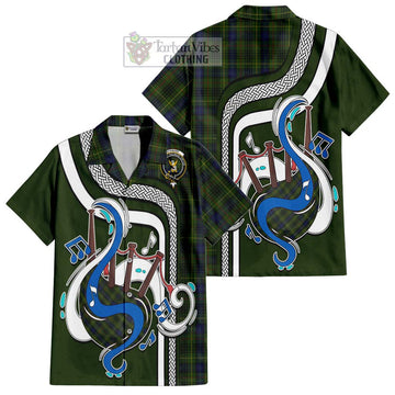 Stewart Hunting Tartan Short Sleeve Button Shirt with Epic Bagpipe Style