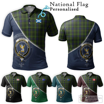 Stewart Hunting Tartan Polo Shirt with Personalised National Flag and Family Crest Half Style