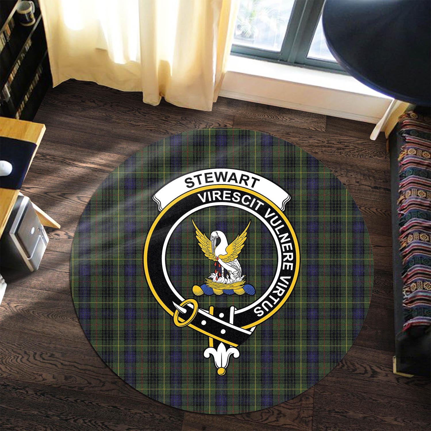 stewart-hunting-tartan-round-rug-with-family-crest