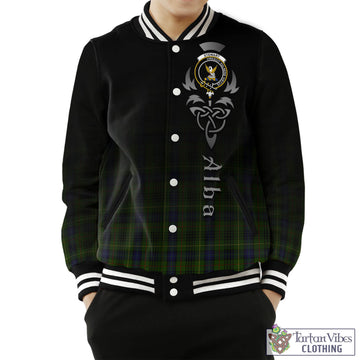 Stewart Hunting Tartan Baseball Jacket Featuring Alba Gu Brath Family Crest Celtic Inspired