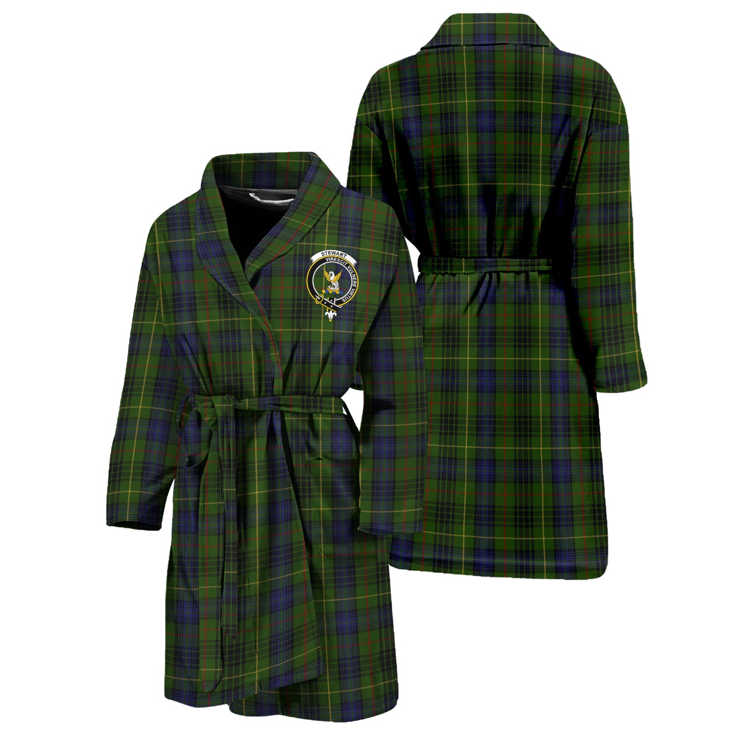 Stewart Hunting Tartan Bathrobe with Family Crest Unisex S - Tartan Vibes Clothing