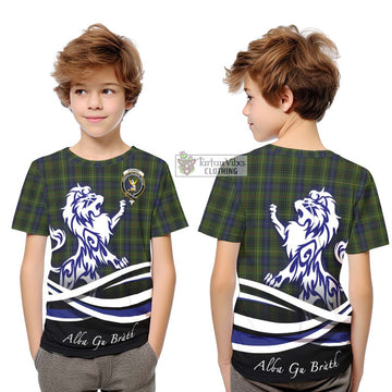 Stewart Hunting Tartan Kid T-Shirt with Alba Gu Brath Regal Lion Emblem