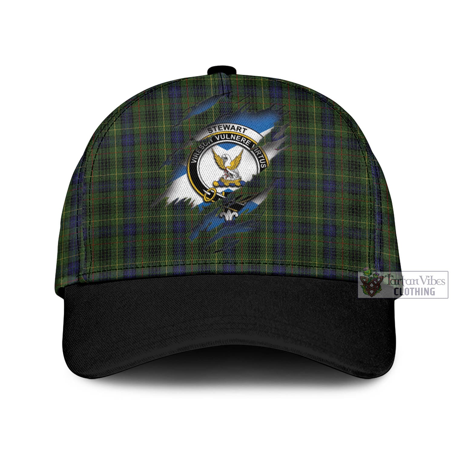 Tartan Vibes Clothing Stewart Hunting Tartan Classic Cap with Family Crest In Me Style