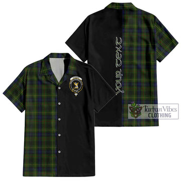 Stewart Hunting Tartan Short Sleeve Button Shirt with Family Crest and Half Of Me Style