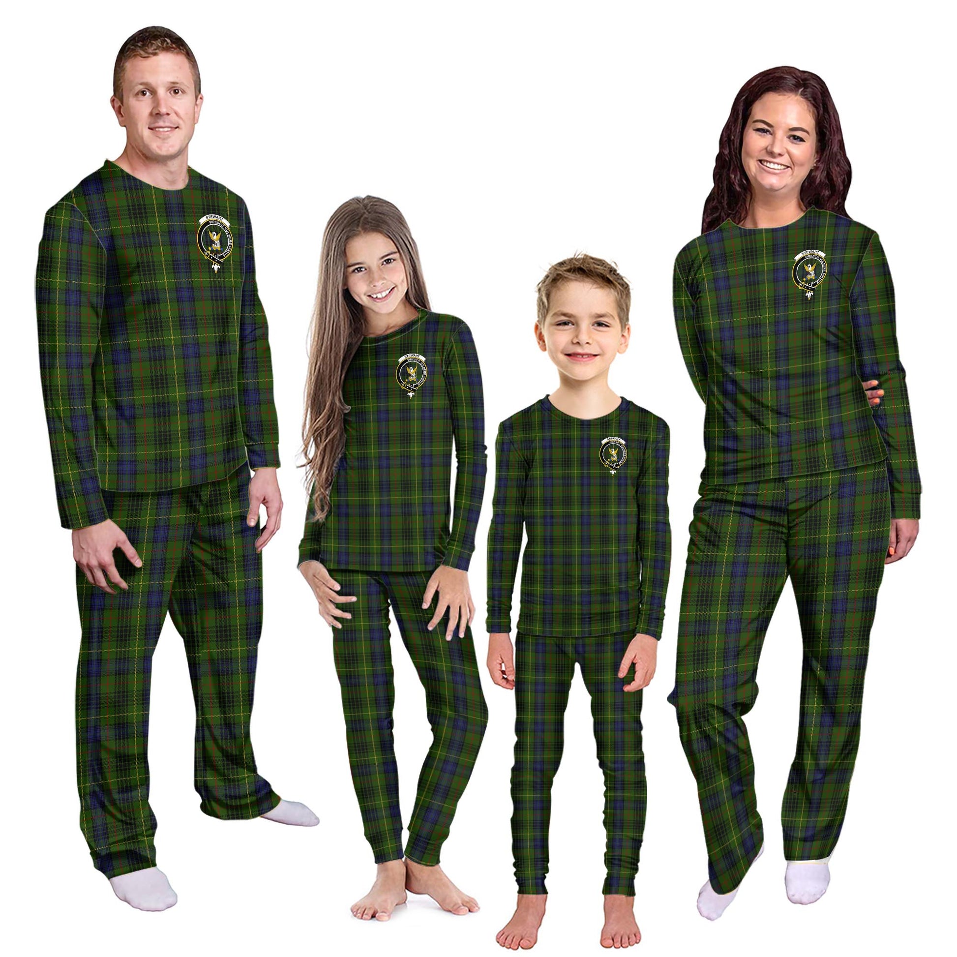 Stewart Hunting Tartan Pajamas Family Set with Family Crest - Tartanvibesclothing