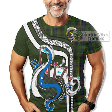 Stewart Hunting Tartan T-Shirt with Epic Bagpipe Style