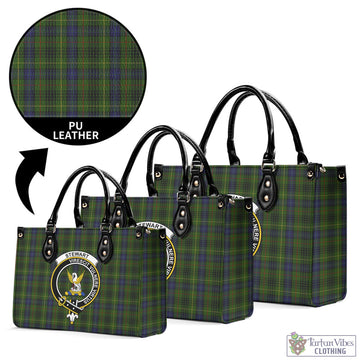 Stewart Hunting Tartan Luxury Leather Handbags with Family Crest