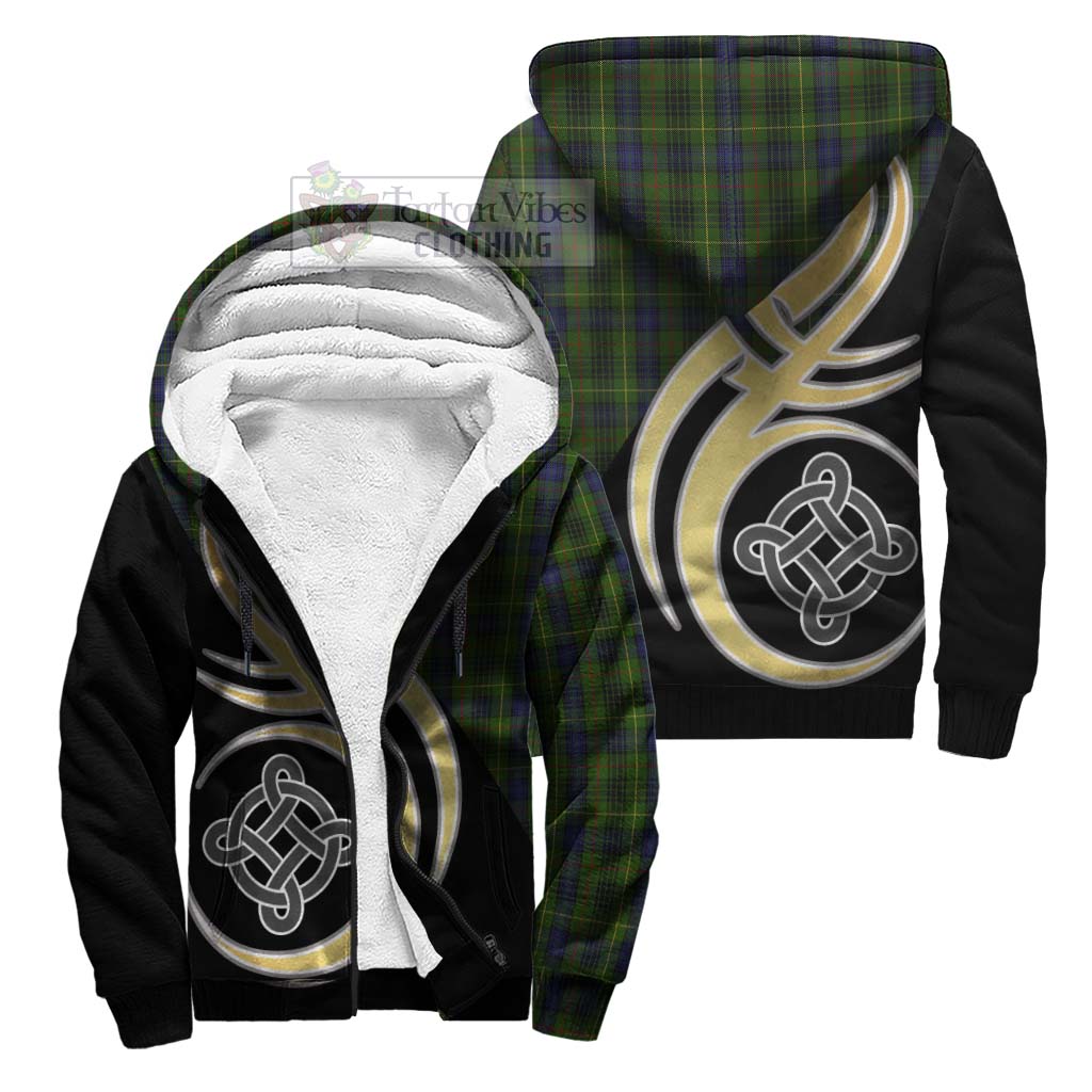 Stewart Hunting Tartan Sherpa Hoodie with Family Crest and Celtic Symbol Style Unisex S - Tartan Vibes Clothing