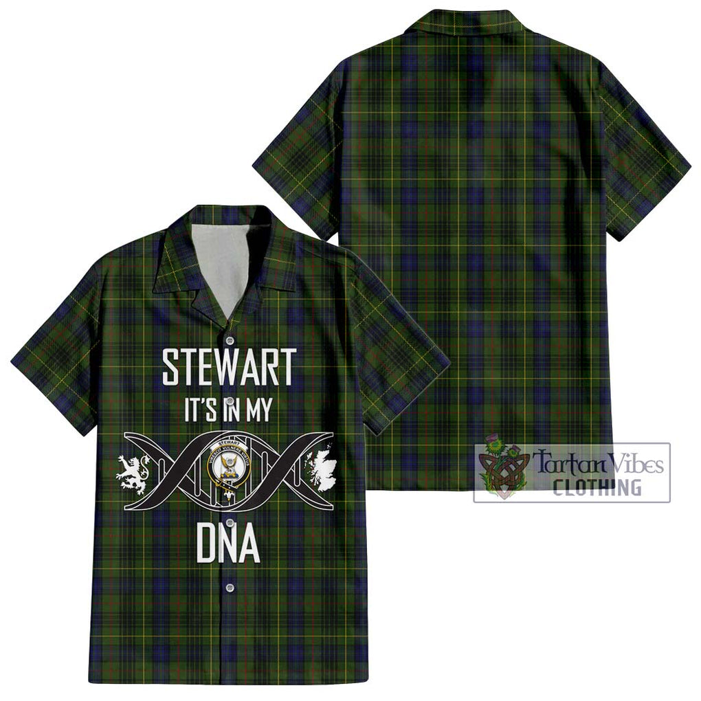 Stewart Hunting Tartan Short Sleeve Button Shirt with Family Crest DNA In Me Style Kid - Tartanvibesclothing Shop