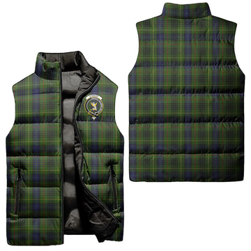 Stewart Hunting Tartan Sleeveless Puffer Jacket with Family Crest