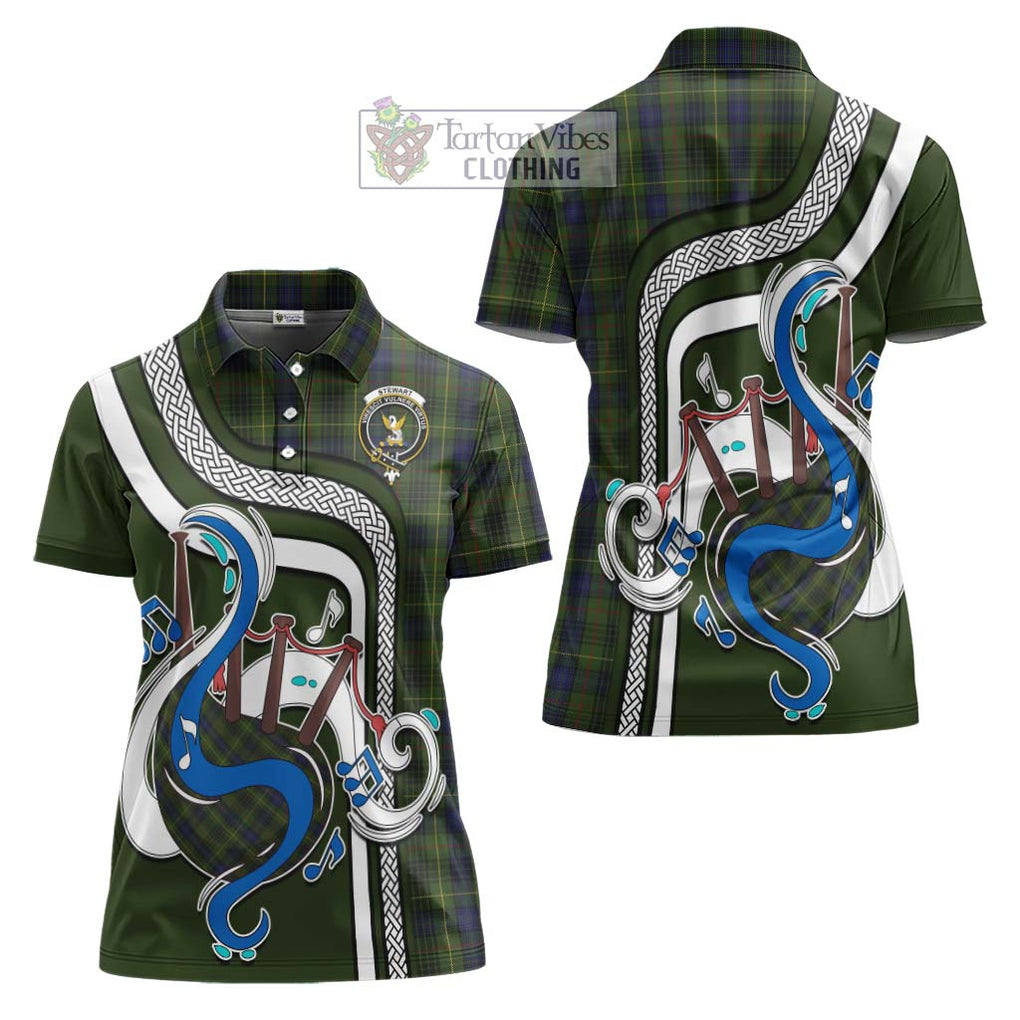 Stewart Hunting Tartan Women's Polo Shirt with Epic Bagpipe Style Women - Tartanvibesclothing Shop