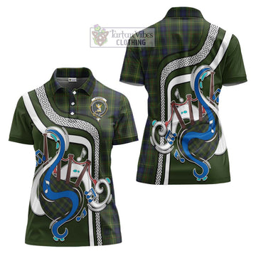 Stewart Hunting Tartan Women's Polo Shirt with Epic Bagpipe Style