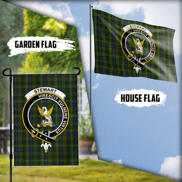 Stewart Hunting Tartan Flag with Family Crest