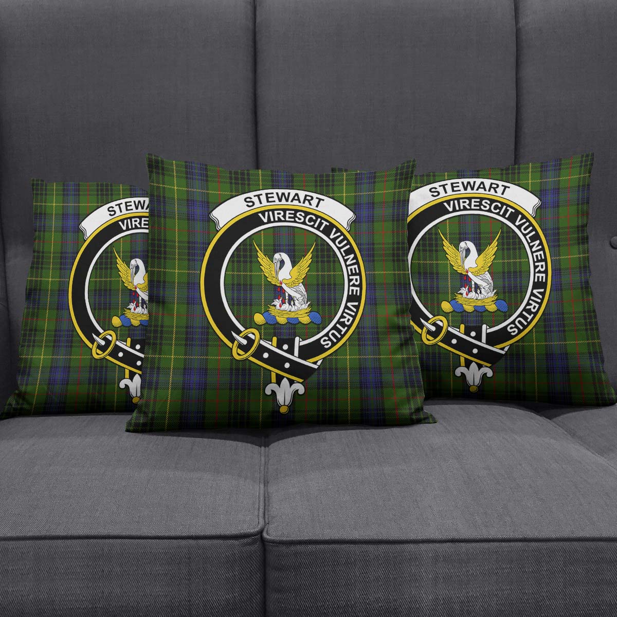 Stewart Hunting Tartan Pillow Cover with Family Crest Square Pillow Cover - Tartanvibesclothing