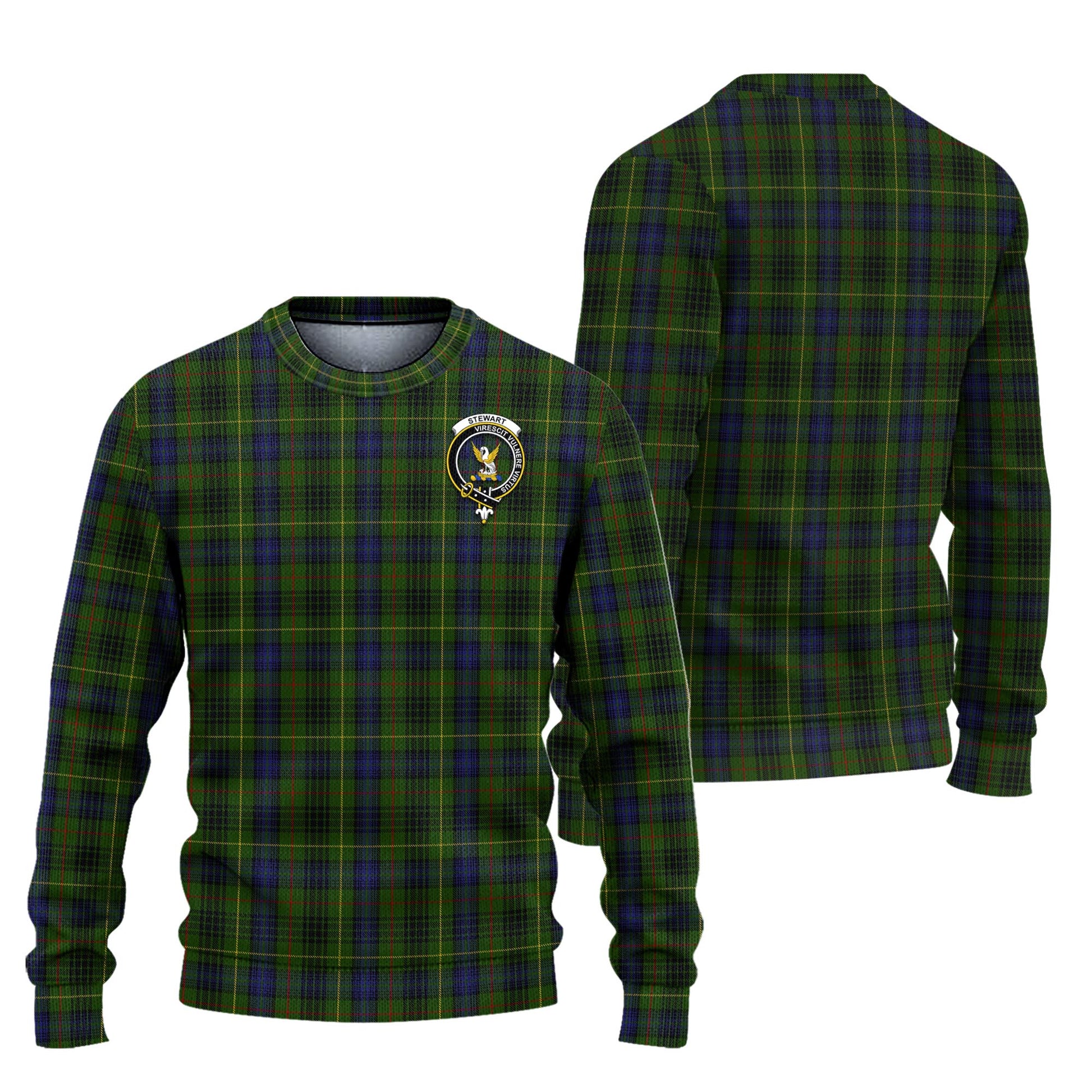 Stewart Hunting Tartan Knitted Sweater with Family Crest Unisex - Tartanvibesclothing