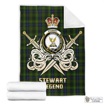 Stewart Hunting Tartan Blanket with Clan Crest and the Golden Sword of Courageous Legacy