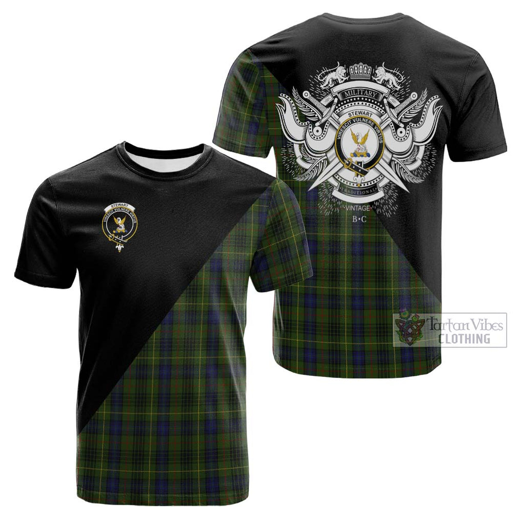 Tartan Vibes Clothing Stewart Hunting Tartan Cotton T-shirt with Family Crest and Military Logo Style