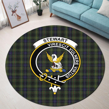 Stewart Hunting Tartan Round Rug with Family Crest