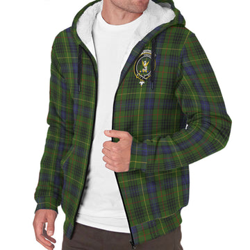 Stewart Hunting Tartan Sherpa Hoodie with Family Crest